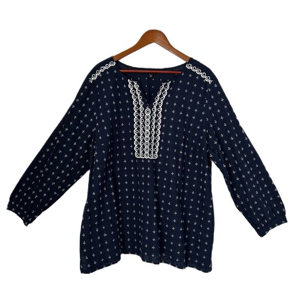 Talbots Tops - Talbots Plus Top Women 3X Navy White Embroidery Swiss Dot Pullover Cottage Comfy